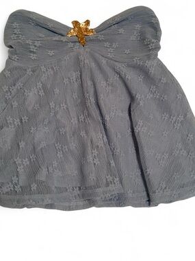 Strapless Lace Overlay Bustier Top with Gold Star Accent - blue